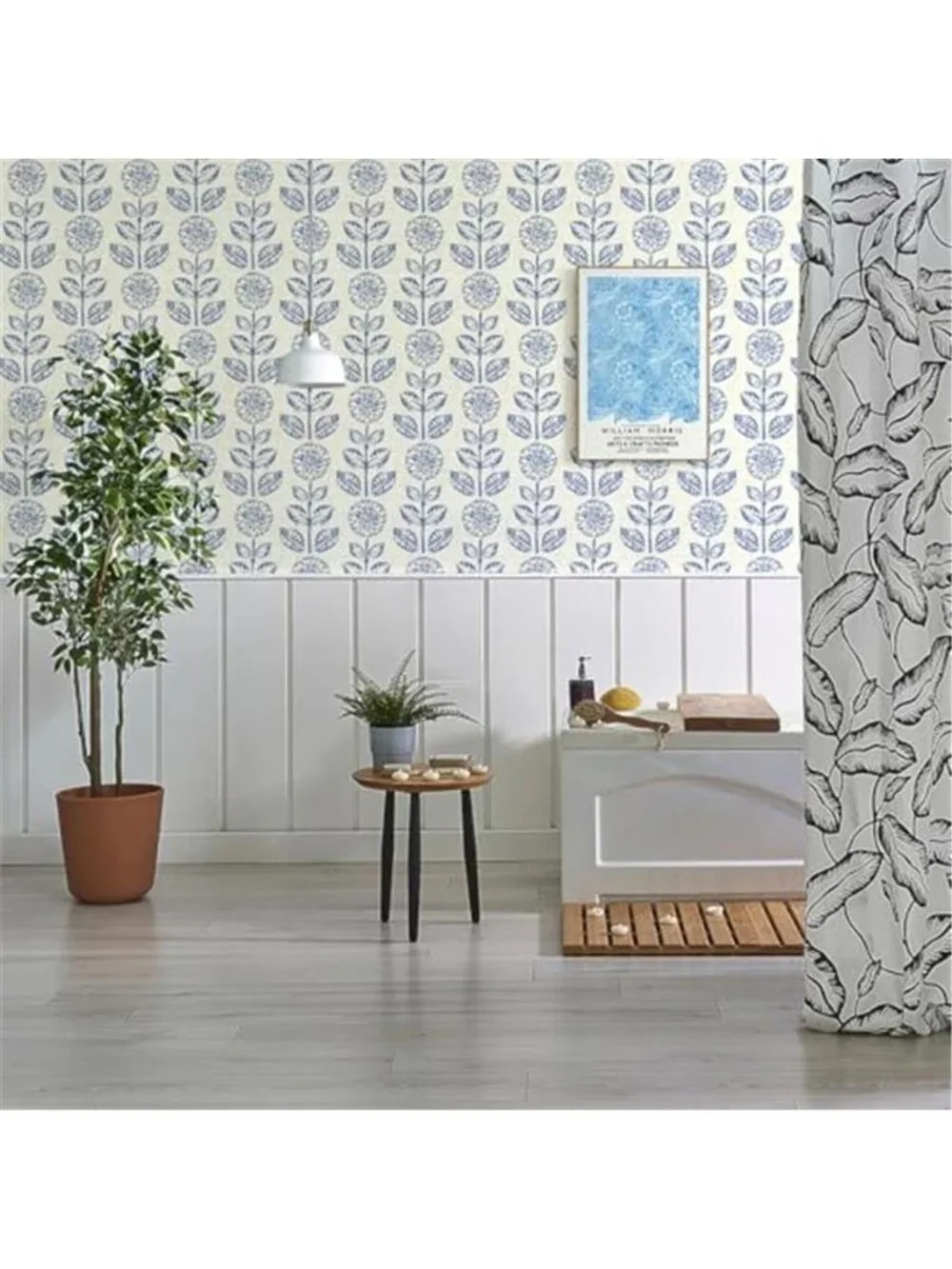 Blue Floral Peel and Stick Wallpaper Blue and White Contact Paper, 17.7in×118in